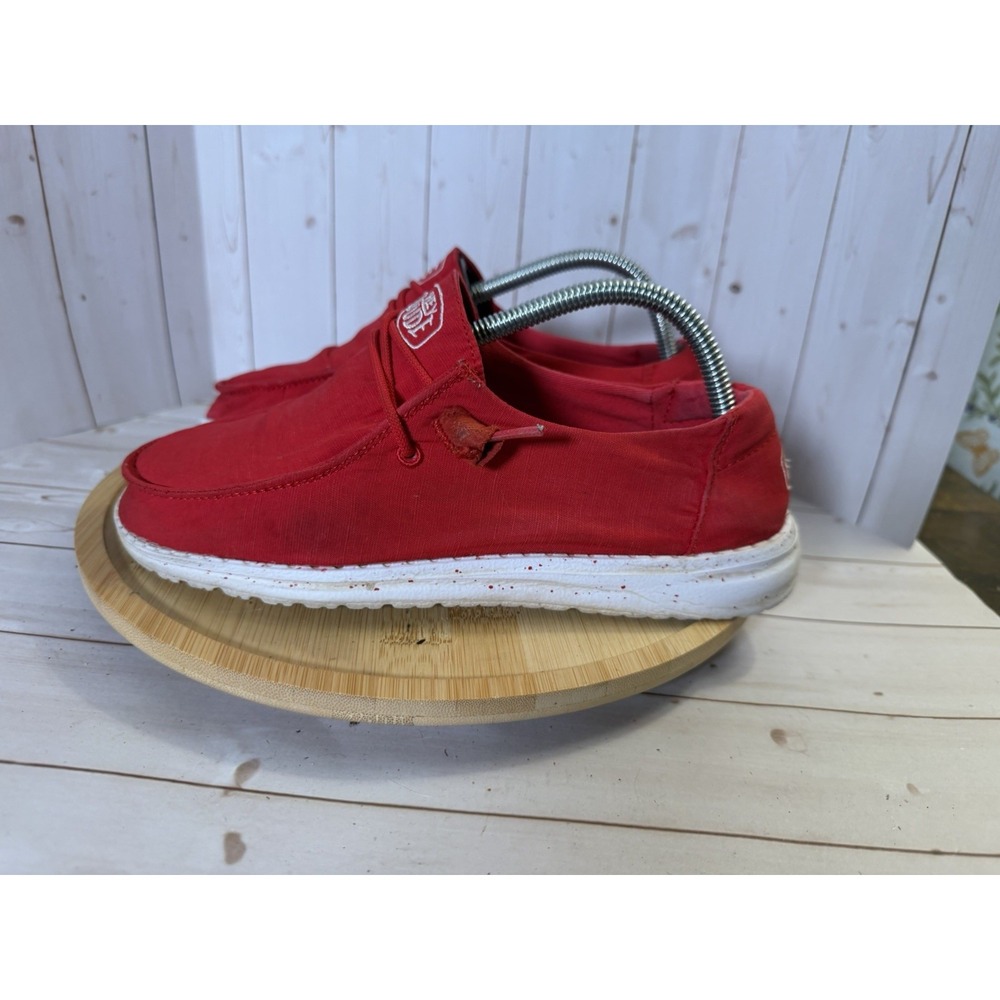 Hey Dude Wendy Slub Canvas Shoes Womens Size 7 EU 38 Red  Slip On Casual Flats